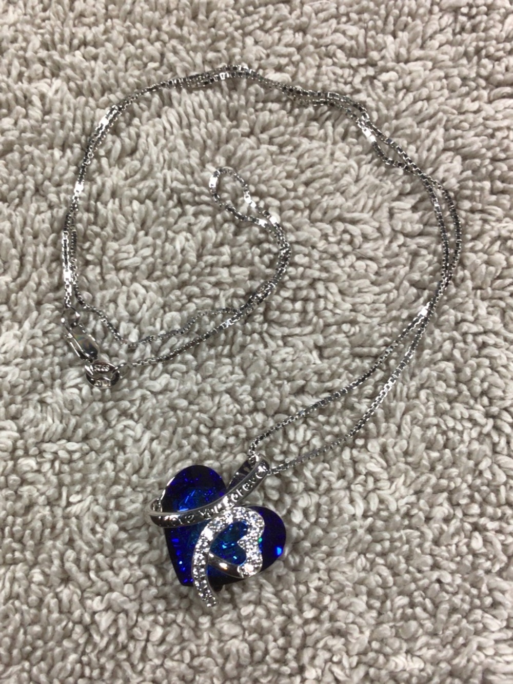 "I Love You Forever" Blue Crystal Heart Necklace